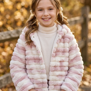 Casaco puffer rosa com branco